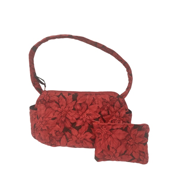 Handbags - Bonnie’s Bags Red Poinsettia Fabric Handbag with Matching Coin Purse Homemade